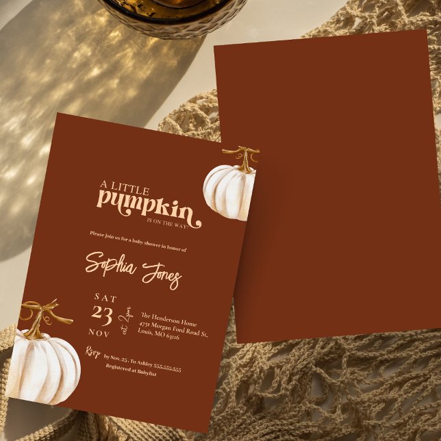 A little pumpkin brown white pumpkin baby shower invitation (Creator Uploaded)