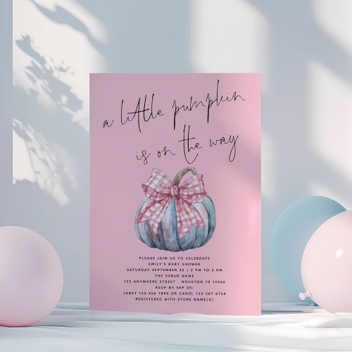 A Little Pumpkin Coquette Bow Pink Baby Shower  Invitation