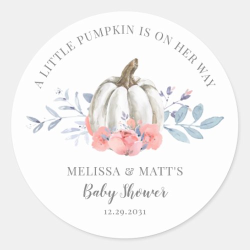 A Little Pumpkin Couples Baby Shower  Classic Round Sticker