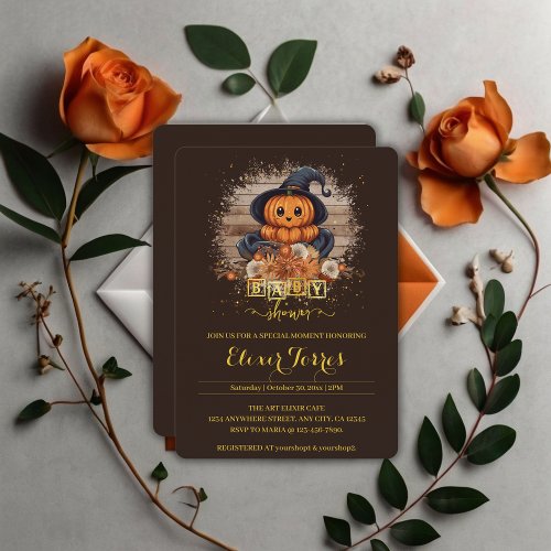 A Little Pumpkin Cute Kawaii Glitters Baby Shower Invitation