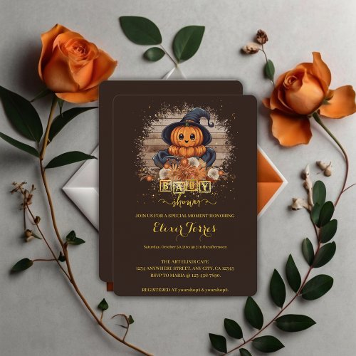 A Little Pumpkin Cute Kawaii Glitters Baby Shower Invitation