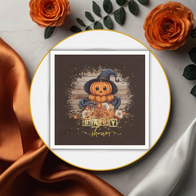 A Little Pumpkin Cute Kawaii Glitters Baby Shower Napkins (Creator Uploaded)