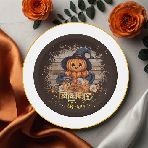 A Little Pumpkin Cute Kawaii Glitters Baby Shower Paper Plates