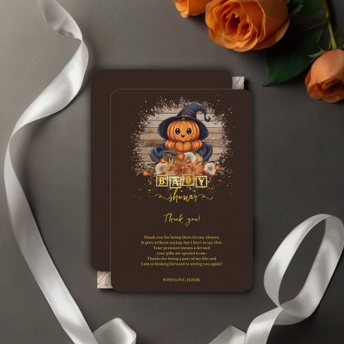 A Little Pumpkin Cute Kawaii Glitters Baby Shower Thank You Card