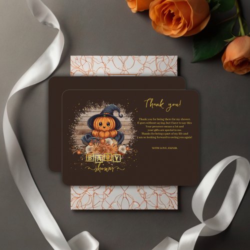 A Little Pumpkin Cute Kawaii Glitters Baby Shower Thank You Card