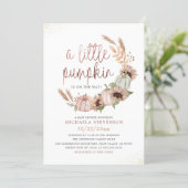 A Little Pumpkin Cute Rustic Rose Gold Baby Shower Invitation (Standing Front)
