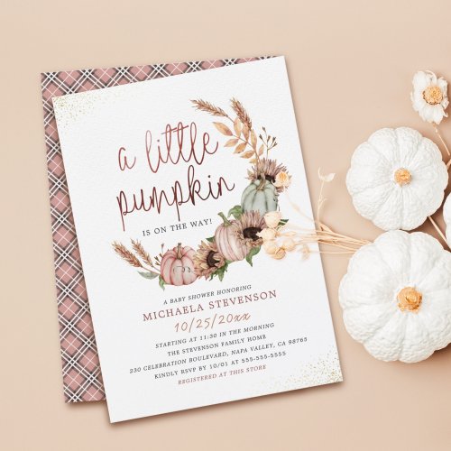 A Little Pumpkin Cute Rustic Rose Gold Baby Shower Invitation