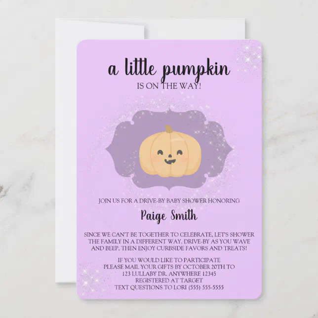 A Little Pumpkin Drive By Baby Shower Invitation Zazzle