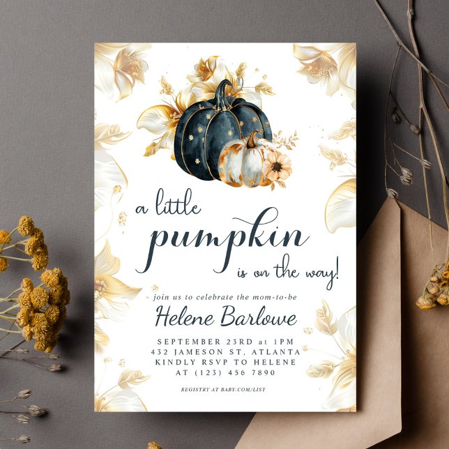 A Little Pumpkin Elegant Floral Baby Shower Invitation (A Little Pumpkin Elegant Floral Baby Shower Invitation)