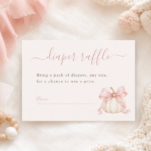A Little Pumpkin Elegant Pink Bow Diaper Raffle Enclosure Card