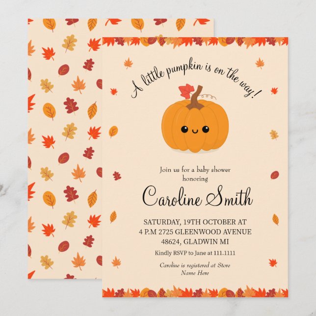 A Little Pumpkin Fall Autumn Baby Shower  Invitation (Front/Back)