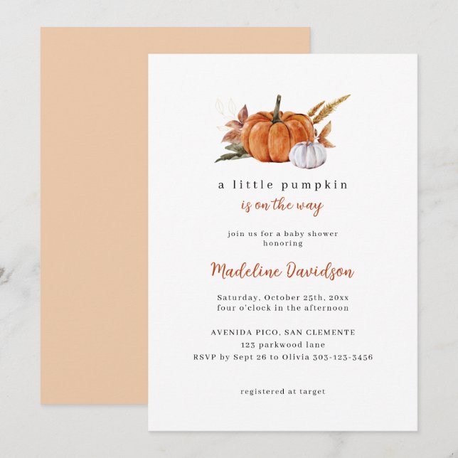 A Little Pumpkin Fall Autumn Baby Shower Invitation (Front/Back)