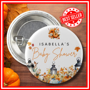 A Little Pumpkin Fall Autumn Floral Baby Shower Button