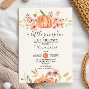 A Little Pumpkin Fall Autumn Floral Baby Shower Invitation
