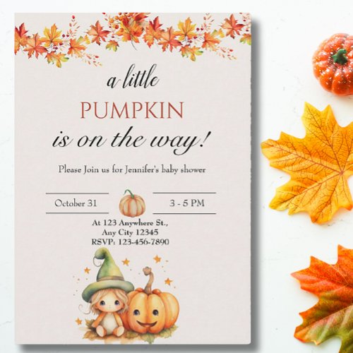A Little Pumpkin Fall Autumn Floral Baby Shower Invitation