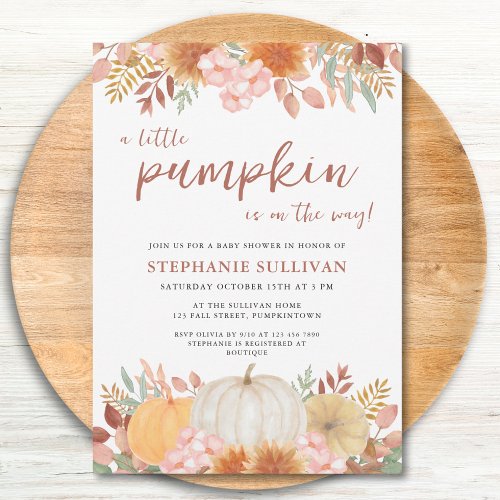 A Little Pumpkin Fall Autumn Floral Baby Shower Invitation