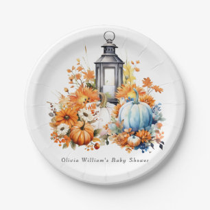 A Little Pumpkin Fall Autumn Floral Baby Shower Paper Plates