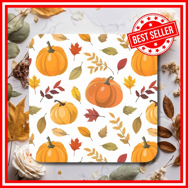 A Little Pumpkin Fall Autumn Floral Baby Shower Square Paper Coaster (A Little Pumpkin is on the Way Fall Autumn Floral Baby Shower Paper Coasters)