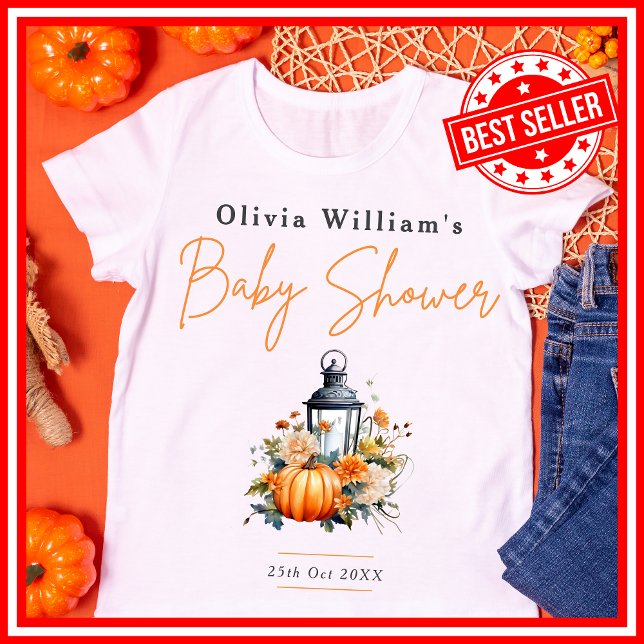 A Little Pumpkin Fall Autumn Floral Baby Shower T-Shirt (A Little Pumpkin is on the Way Fall Autumn Floral Baby Shower T-Shirt )