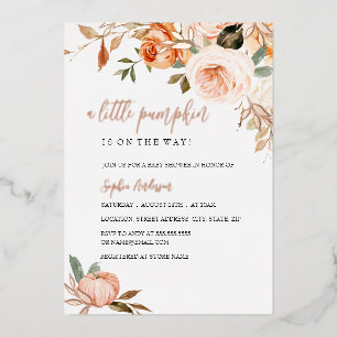 A Little Pumpkin Fall Autumn Foil Baby Shower Invitation
