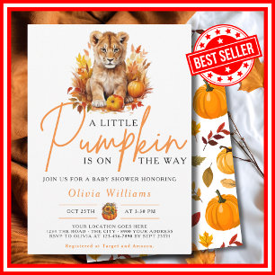A Little Pumpkin Fall Autumn LION CUB Baby Shower Invitation