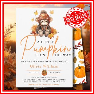 A Little Pumpkin Fall Autumn MONKEY Baby Shower Invitation