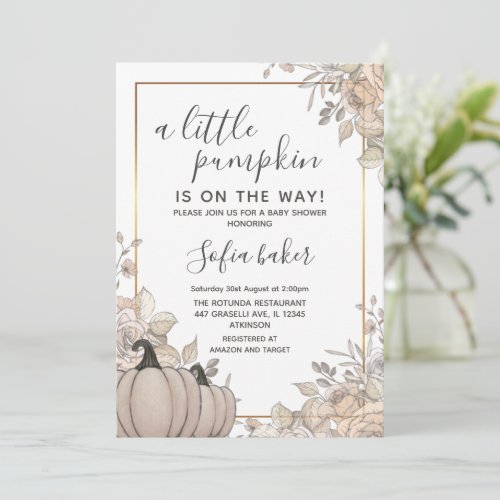 A Little Pumpkin Fall Autumn Neutral Baby Shower  Invitation