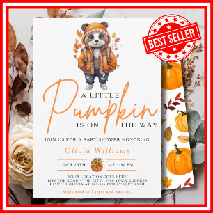 A Little Pumpkin Fall Autumn PANDA Baby Shower Invitation