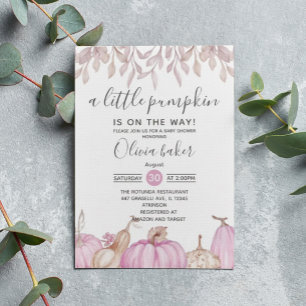 A Little Pumpkin Fall Autumn Pink Baby Shower Invitation