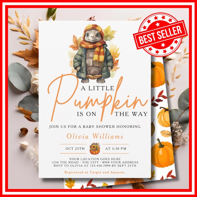 A Little Pumpkin Fall Autumn TURTLE Baby Shower Invitation (A Little Pumpkin is on the Way Fall Autumn CUTE TURTLE Baby Shower Invitation)
