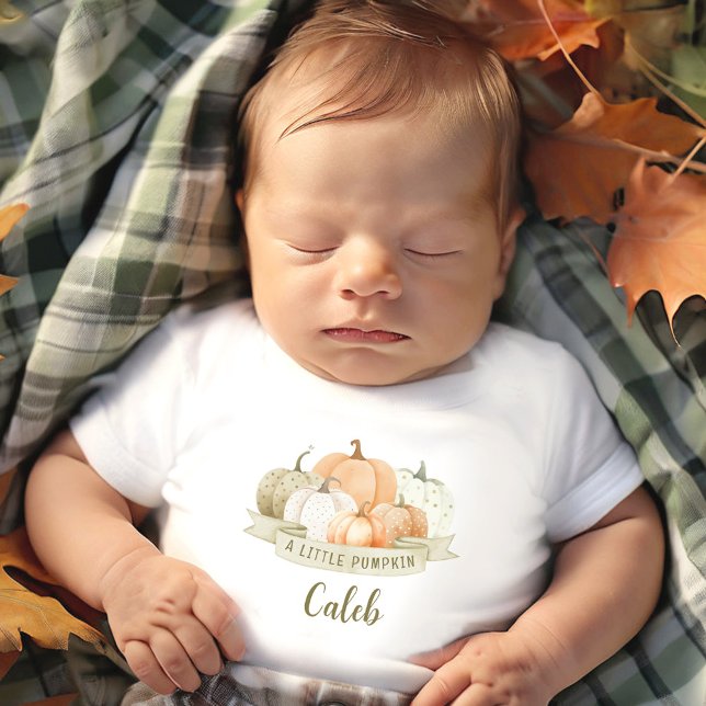 A Little Pumpkin Fall Baby Boy Custom Name Baby T-Shirt (A Little Pumpkin Fall Baby Boy Custom Name Baby T-Shirt)