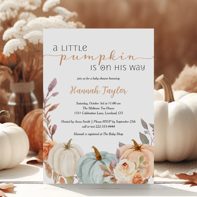 A Little Pumpkin Fall Baby Boy Shower Invitation (Creator Uploaded)