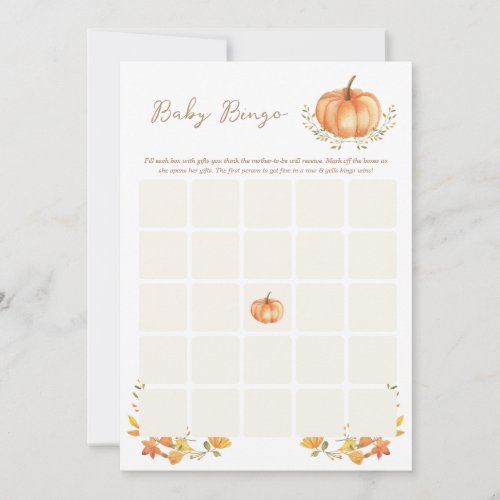 A Little Pumpkin Fall  Baby Shower Bingo Card