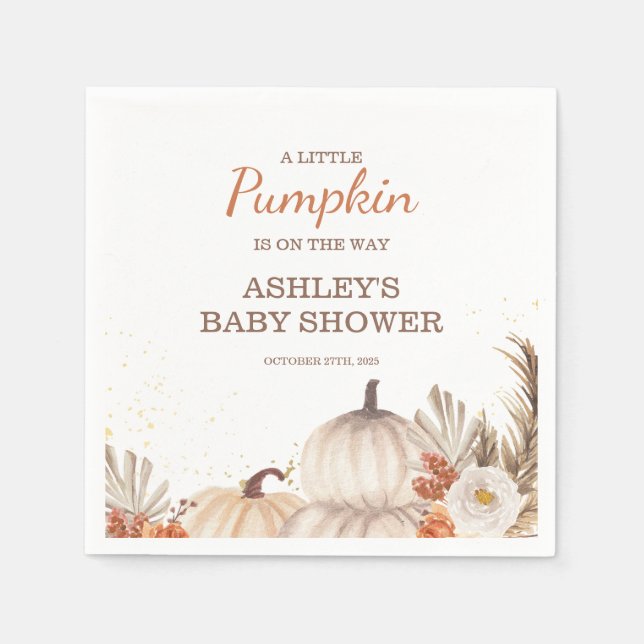 A Little Pumpkin, Fall Baby Shower Boho Napkins (Front)