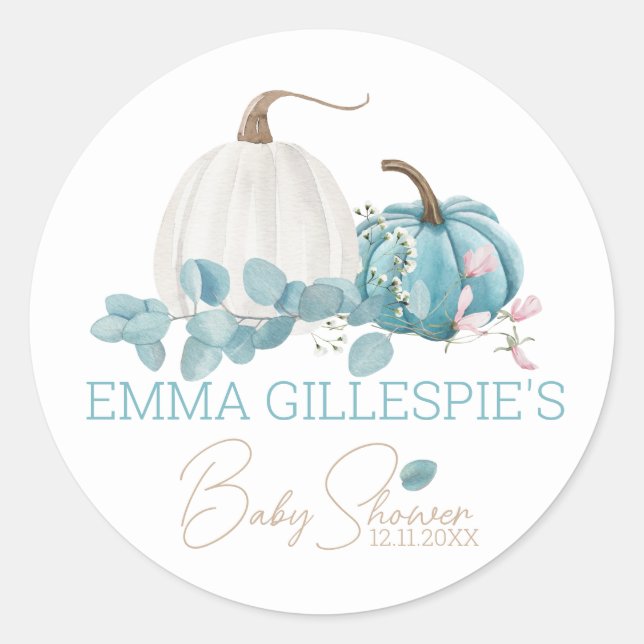 A Little Pumpkin Fall Baby Shower Classic Round Sticker (Front)