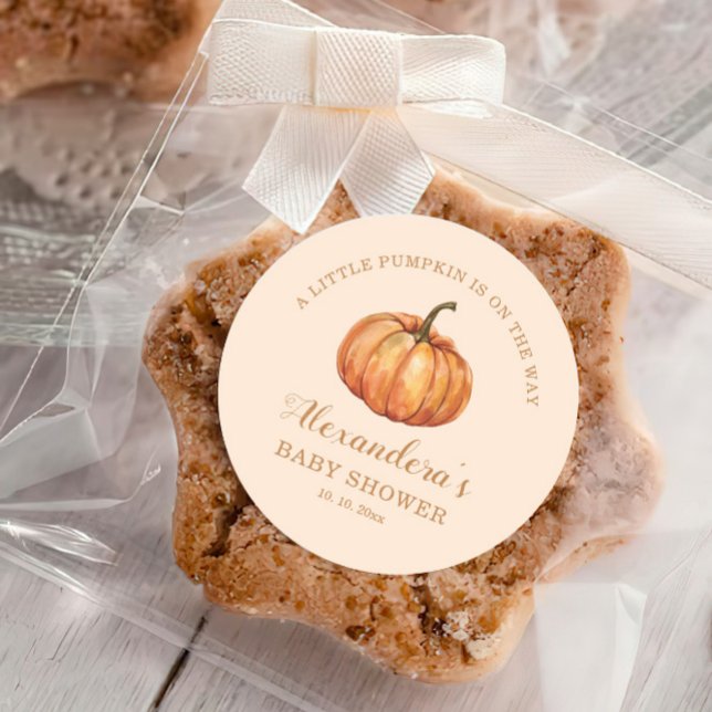 A Little Pumpkin Fall Baby Shower Favor Classic Round Sticker (Creator Uploaded)