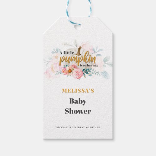 A Little Pumpkin Fall Baby Shower Floral Gift Tags
