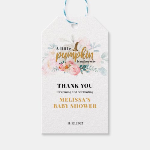 A Little Pumpkin Fall Baby Shower Floral Thank You Gift Tags