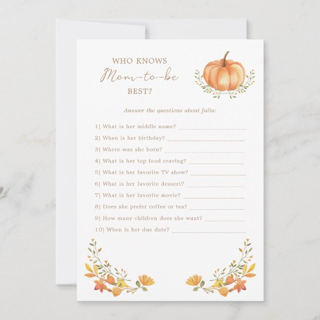 A Little Pumpkin Fall | Baby Shower Game Card (Front)