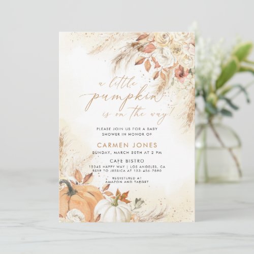 A Little Pumpkin Fall Baby Shower Gender Neutral Invitation