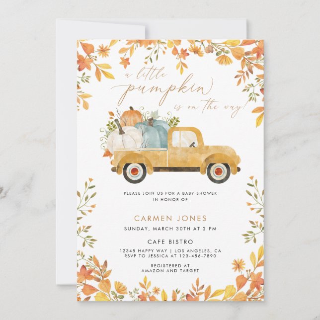 A Little Pumpkin Fall Baby Shower Gender Neutral Invitation (Front)
