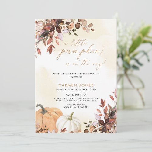 A Little Pumpkin Fall Baby Shower Gender Neutral Invitation