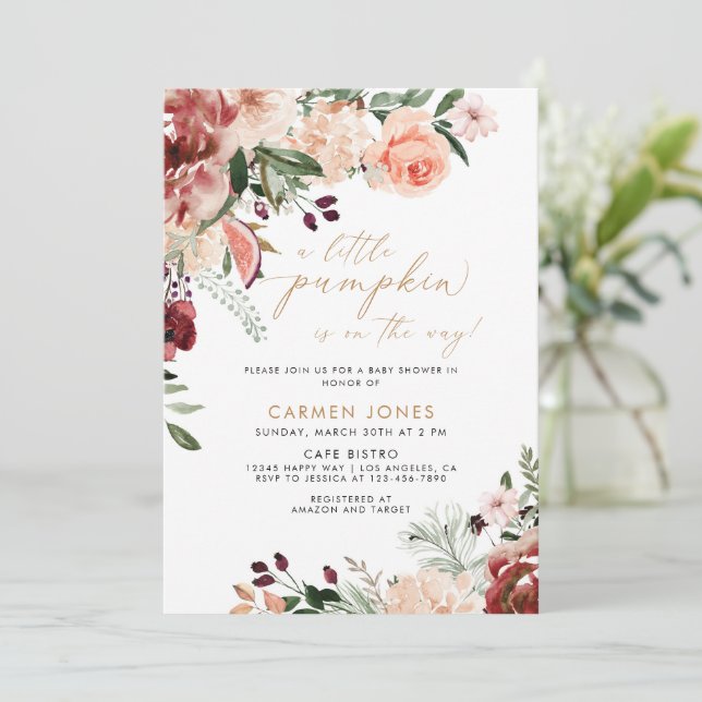 A Little Pumpkin Fall Baby Shower Gender Neutral Invitation (Standing Front)