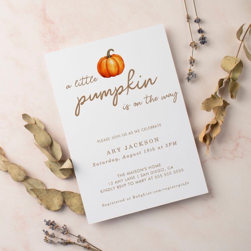 A Little Pumpkin Fall Baby Shower  Gender Neutral Invitation