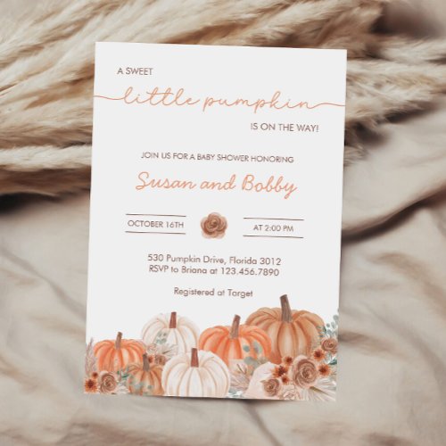 A Little Pumpkin Fall Baby Shower  Gender Neutral Invitation