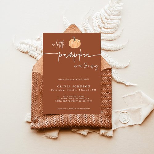 A Little Pumpkin Fall Baby Shower  Gender Neutral Invitation