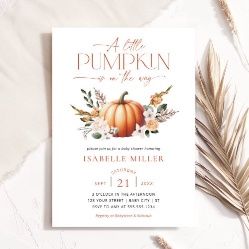 A Little Pumpkin Fall Baby Shower Gender Neutral Invitation