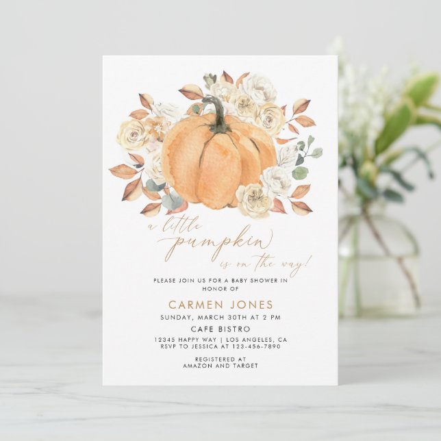 A Little Pumpkin Fall Baby Shower Gender Neutral Invitation (Standing Front)