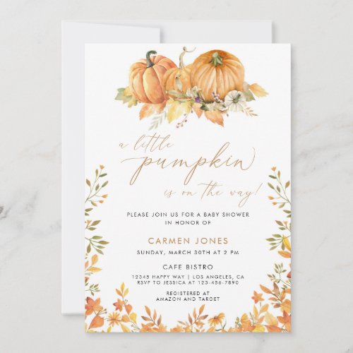 A Little Pumpkin Fall Baby Shower Gender Neutral Invitation