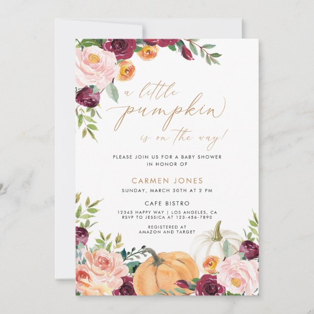 A Little Pumpkin Fall Baby Shower Gender Neutral Invitation (Front)